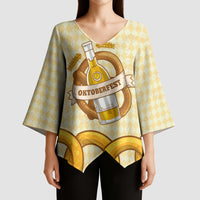 Oktoberfest Kimono Sleeve Blouse with Beer Bottle and Pretzel Illustration Beige Diamond - Wonder Print Shop