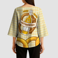 Oktoberfest Kimono Sleeve Blouse with Beer Bottle and Pretzel Illustration Beige Diamond - Wonder Print Shop