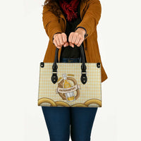Oktoberfest Leather Bag with Beer Bottle and Pretzel Illustration Beige Diamond - Wonder Print Shop
