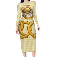 Oktoberfest Long Sleeve Bodycon Dress with Beer Bottle and Pretzel Illustration Beige Diamond - Wonder Print Shop