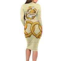Oktoberfest Long Sleeve Bodycon Dress with Beer Bottle and Pretzel Illustration Beige Diamond - Wonder Print Shop