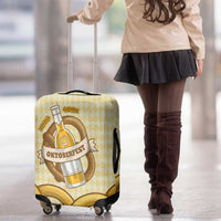 Oktoberfest Luggage Cover with Beer Bottle and Pretzel Illustration Beige Diamond - Wonder Print Shop