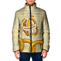 Oktoberfest Padded Jacket with Beer Bottle and Pretzel Illustration Beige Diamond - Wonder Print Shop