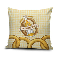 Oktoberfest Pillow Cover with Beer Bottle and Pretzel Illustration Beige Diamond - Wonder Print Shop