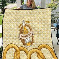 Oktoberfest Quilt with Beer Bottle and Pretzel Illustration Beige Diamond - Wonder Print Shop