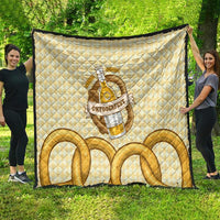 Oktoberfest Quilt with Beer Bottle and Pretzel Illustration Beige Diamond - Wonder Print Shop