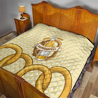 Oktoberfest Quilt with Beer Bottle and Pretzel Illustration Beige Diamond - Wonder Print Shop