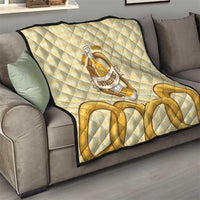 Oktoberfest Quilt with Beer Bottle and Pretzel Illustration Beige Diamond - Wonder Print Shop