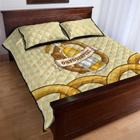 Oktoberfest Quilt Bed Set with Beer Bottle and Pretzel Illustration Beige Diamond - Wonder Print Shop