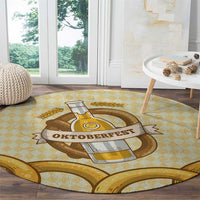 Oktoberfest Round Carpet with Beer Bottle and Pretzel Illustration Beige Diamond - Wonder Print Shop