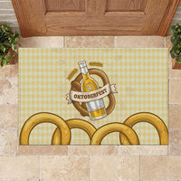 Oktoberfest Rubber Doormat with Beer Bottle and Pretzel Illustration Beige Diamond - Wonder Print Shop
