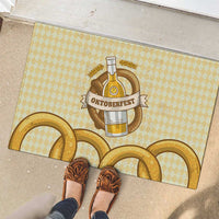Oktoberfest Rubber Doormat with Beer Bottle and Pretzel Illustration Beige Diamond - Wonder Print Shop