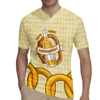 Oktoberfest Rugby Jersey with Beer Bottle and Pretzel Illustration Beige Diamond - Wonder Print Shop