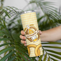 Oktoberfest Skinny Tumbler with Beer Bottle and Pretzel Illustration Beige Diamond - Wonder Print Shop