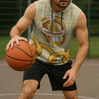 Oktoberfest Sleeveless Hoodie with Beer Bottle and Pretzel Illustration Beige Diamond - Wonder Print Shop