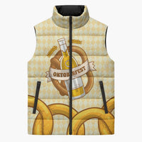 Oktoberfest Sleeveless Puffer Jacket with Beer Bottle and Pretzel Illustration Beige Diamond - Wonder Print Shop