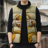 Oktoberfest Sleeveless Puffer Jacket with Beer Bottle and Pretzel Illustration Beige Diamond - Wonder Print Shop