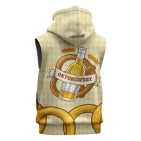 Oktoberfest Sleeveless Zip Hoodie with Beer Bottle and Pretzel Illustration Beige Diamond - Wonder Print Shop