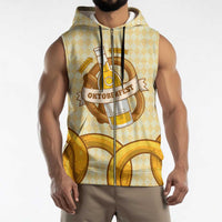 Oktoberfest Sleeveless Zip Hoodie with Beer Bottle and Pretzel Illustration Beige Diamond - Wonder Print Shop