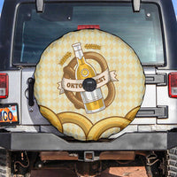 Oktoberfest Spare Tire Cover with Beer Bottle and Pretzel Illustration Beige Diamond - Wonder Print Shop