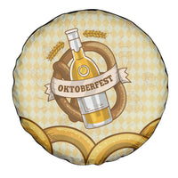 Oktoberfest Spare Tire Cover with Beer Bottle and Pretzel Illustration Beige Diamond - Wonder Print Shop