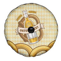 Oktoberfest Spare Tire Cover with Beer Bottle and Pretzel Illustration Beige Diamond - Wonder Print Shop