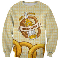 Oktoberfest Sweatshirt with Beer Bottle and Pretzel Illustration Beige Diamond - Wonder Print Shop
