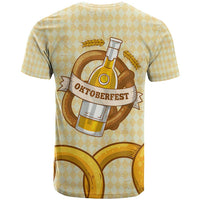 Oktoberfest T Shirt with Beer Bottle and Pretzel Illustration Beige Diamond - Wonder Print Shop