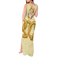 Oktoberfest Tank Maxi Dress with Beer Bottle and Pretzel Illustration Beige Diamond - Wonder Print Shop