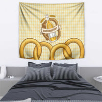 Oktoberfest Tapestry with Beer Bottle and Pretzel Illustration Beige Diamond - Wonder Print Shop