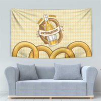 Oktoberfest Tapestry with Beer Bottle and Pretzel Illustration Beige Diamond - Wonder Print Shop