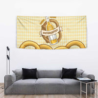 Oktoberfest Tapestry with Beer Bottle and Pretzel Illustration Beige Diamond - Wonder Print Shop