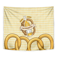 Oktoberfest Tapestry with Beer Bottle and Pretzel Illustration Beige Diamond - Wonder Print Shop