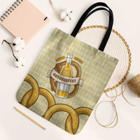 Oktoberfest Tote Bag with Beer Bottle and Pretzel Illustration Beige Diamond - Wonder Print Shop
