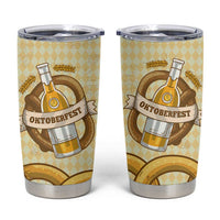 Oktoberfest Tumbler Cup with Beer Bottle and Pretzel Illustration Beige Diamond - Wonder Print Shop