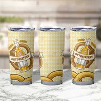 Oktoberfest Tumbler Cup with Beer Bottle and Pretzel Illustration Beige Diamond - Wonder Print Shop