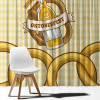Oktoberfest Window Curtain with Beer Bottle and Pretzel Illustration Beige Diamond - Wonder Print Shop