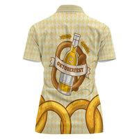 Oktoberfest Women Polo Shirt with Beer Bottle and Pretzel Illustration Beige Diamond - Wonder Print Shop