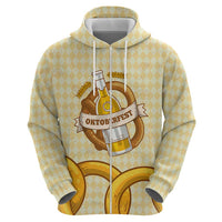 Oktoberfest Zip Hoodie with Beer Bottle and Pretzel Illustration Beige Diamond - Wonder Print Shop