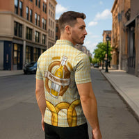 Oktoberfest Zipper Polo Shirt with Beer Bottle and Pretzel Illustration Beige Diamond - Wonder Print Shop
