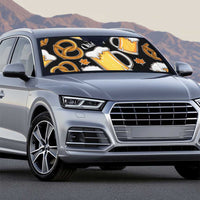 Oktoberfest Auto Sun Shade with Beer Mug and Pretzel Illustration Black Festive - Wonder Print Shop