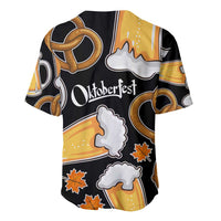 Oktoberfest Baseball Jersey with Beer Mug and Pretzel Illustration Black Festive - Wonder Print Shop
