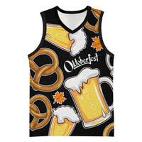 Oktoberfest Basketball Jersey with Beer Mug and Pretzel Illustration Black Festive - Wonder Print Shop