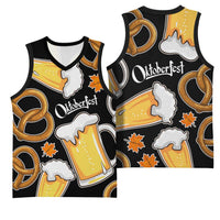 Oktoberfest Basketball Jersey with Beer Mug and Pretzel Illustration Black Festive - Wonder Print Shop