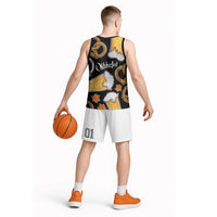 Oktoberfest Basketball Jersey with Beer Mug and Pretzel Illustration Black Festive - Wonder Print Shop