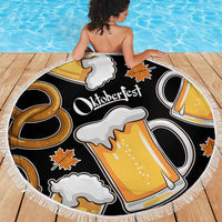 Oktoberfest Beach Blanket with Beer Mug and Pretzel Illustration Black Festive - Wonder Print Shop
