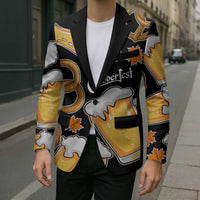 Oktoberfest Blazer with Beer Mug and Pretzel Illustration Black Festive - Wonder Print Shop