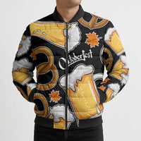 Oktoberfest Bomber Puffer Jacket with Beer Mug and Pretzel Illustration Black Festive - Wonder Print Shop
