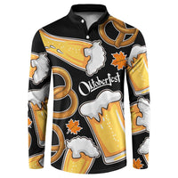 Oktoberfest Button Sweatshirt with Beer Mug and Pretzel Illustration Black Festive - Wonder Print Shop