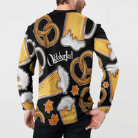 Oktoberfest Button Sweatshirt with Beer Mug and Pretzel Illustration Black Festive - Wonder Print Shop